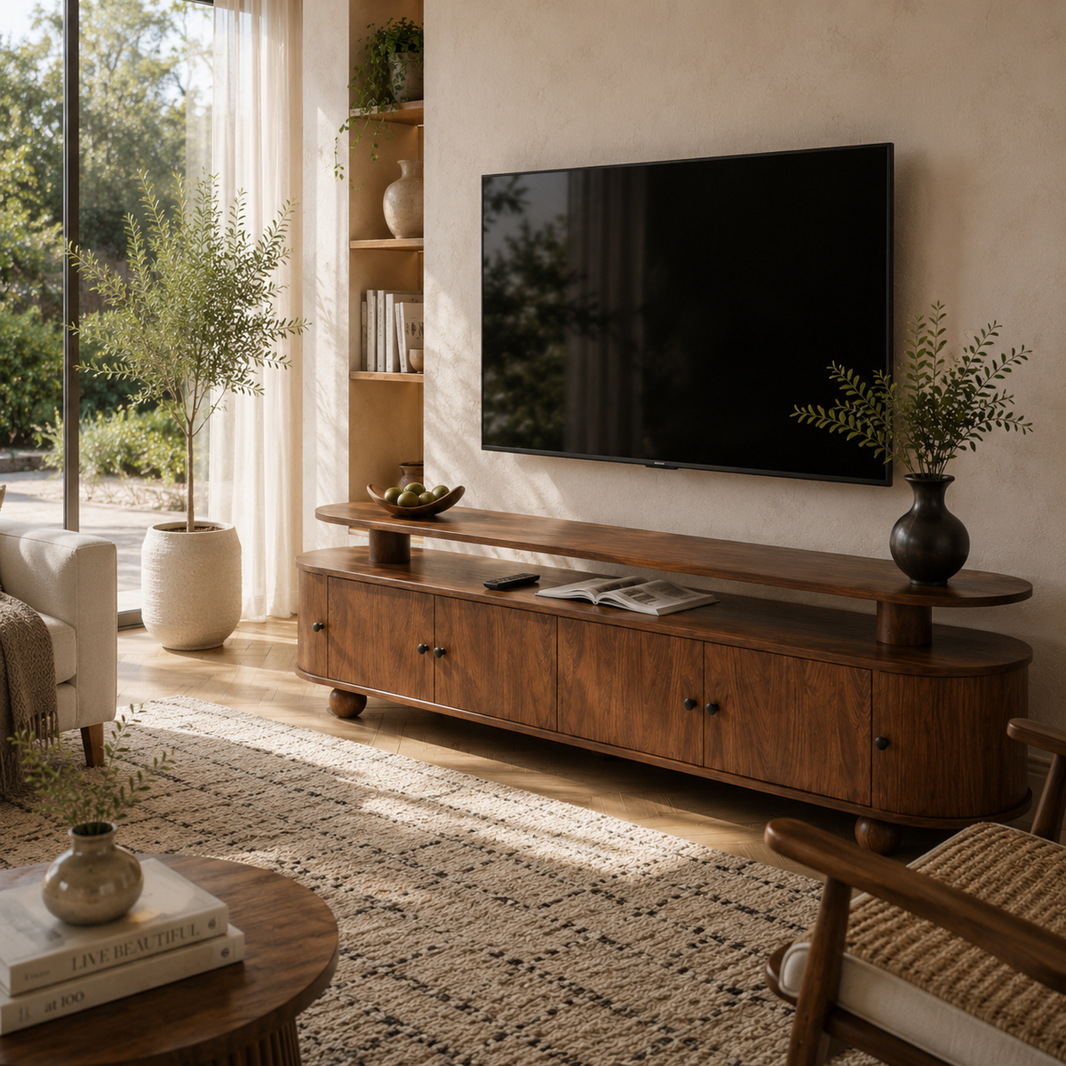 Meuble TV 180 cm finition noyer avec LED | Marno