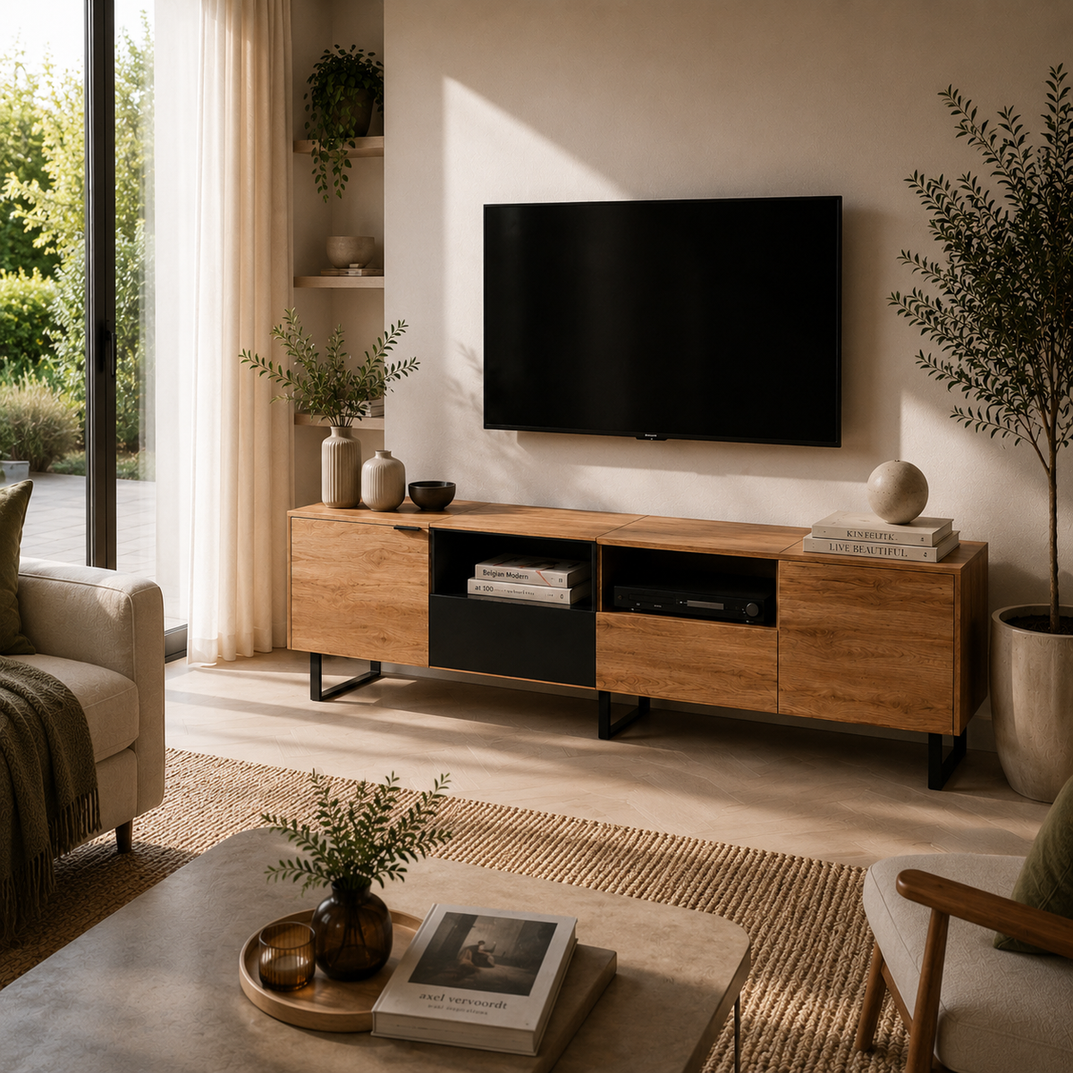 Meuble TV 190 cm brun bicolore | Torvi