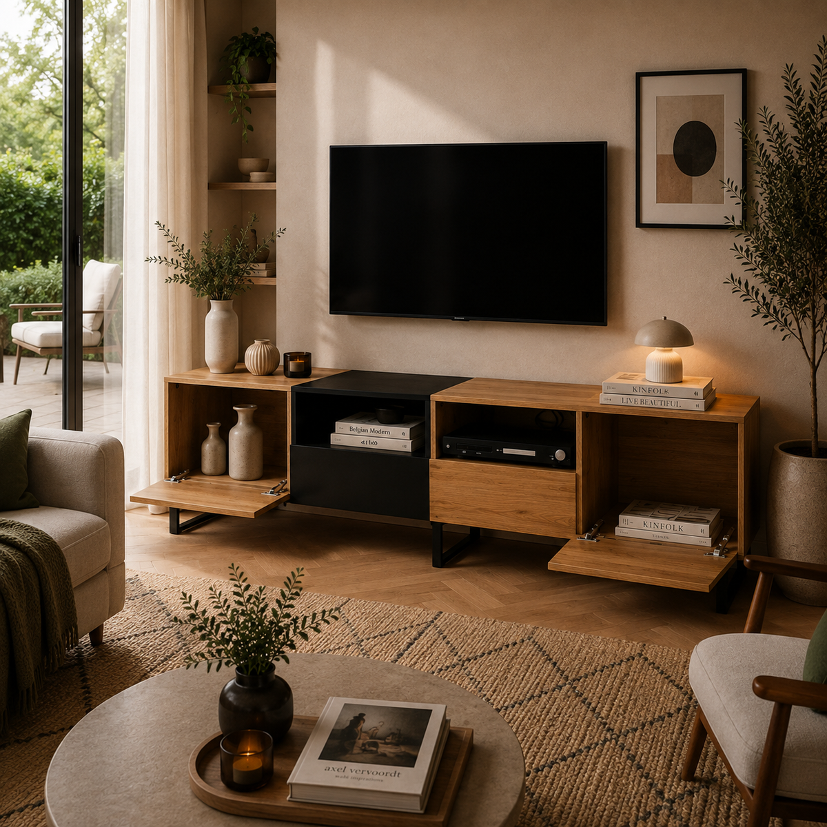 Meuble TV 190 cm brun bicolore | Torvi