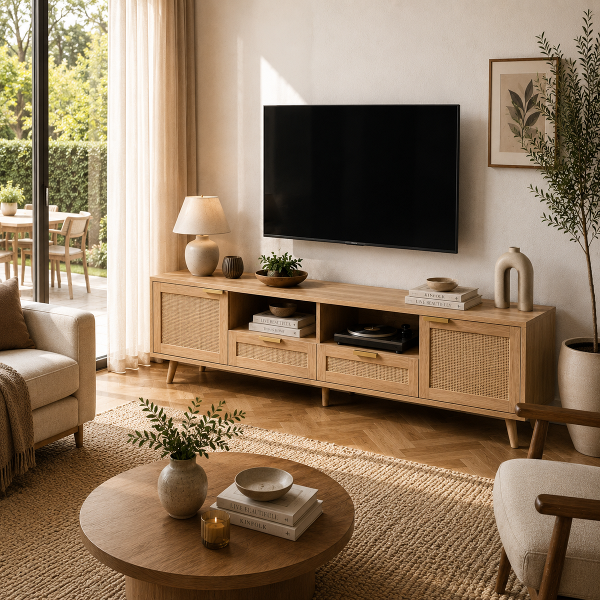 Meuble TV 200 cm finition bois clair | Cael