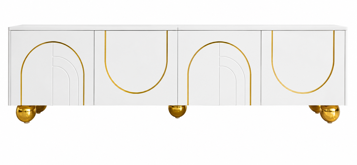 Meuble TV 170 cm blanc, pieds dorés | Arka