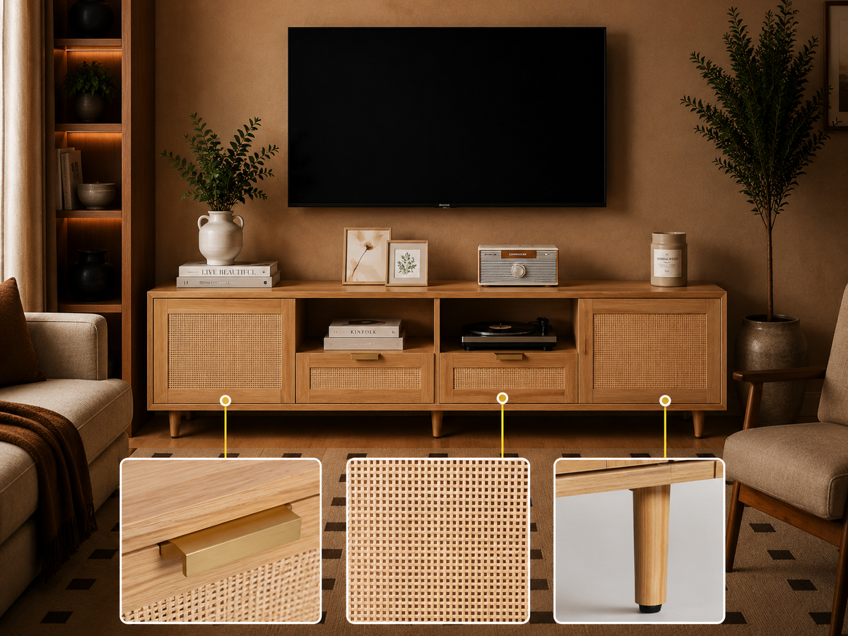 Meuble TV 200 cm finition bois clair | Cael