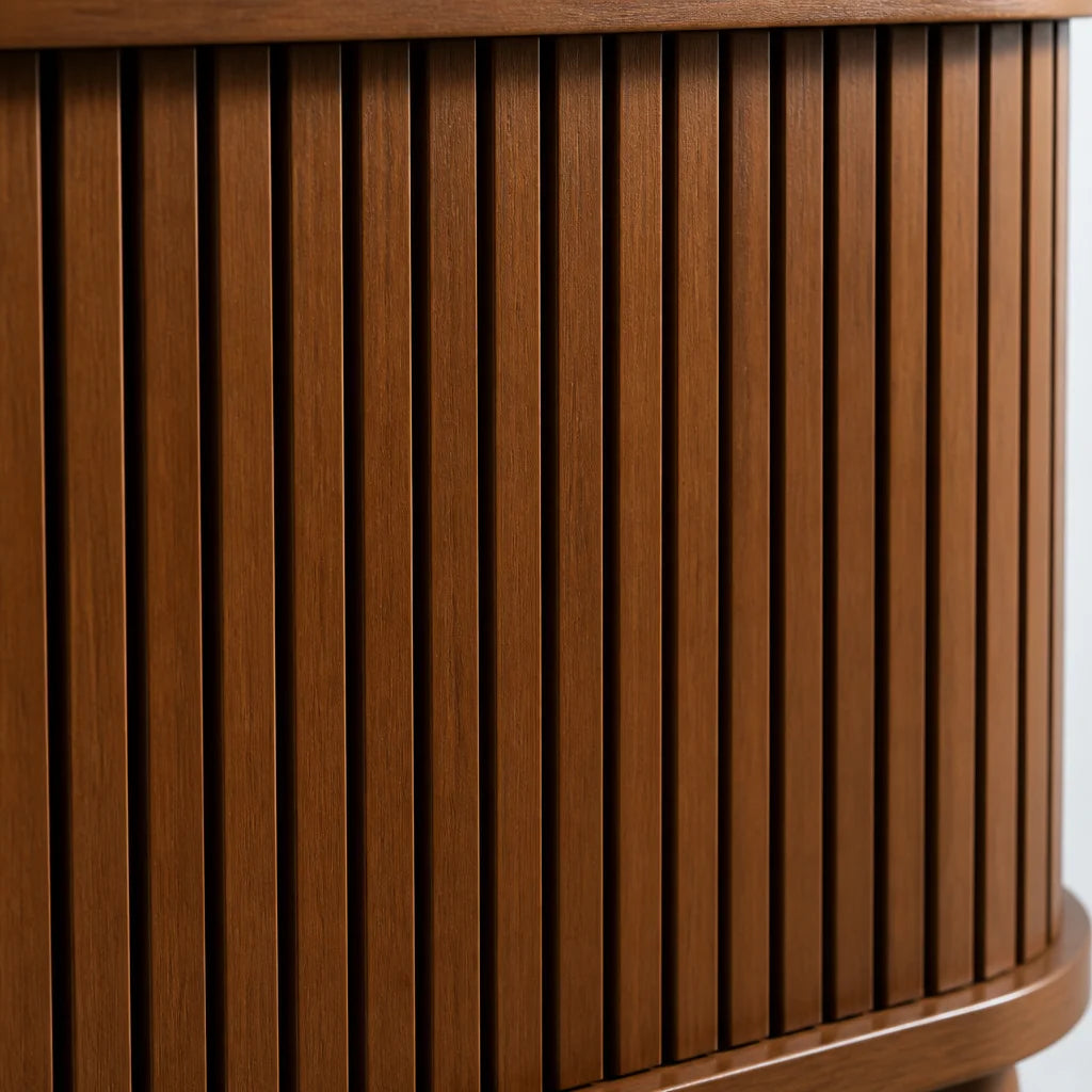 Professional decor construction macro in square format, isolating the vertical rainures of the Meubl