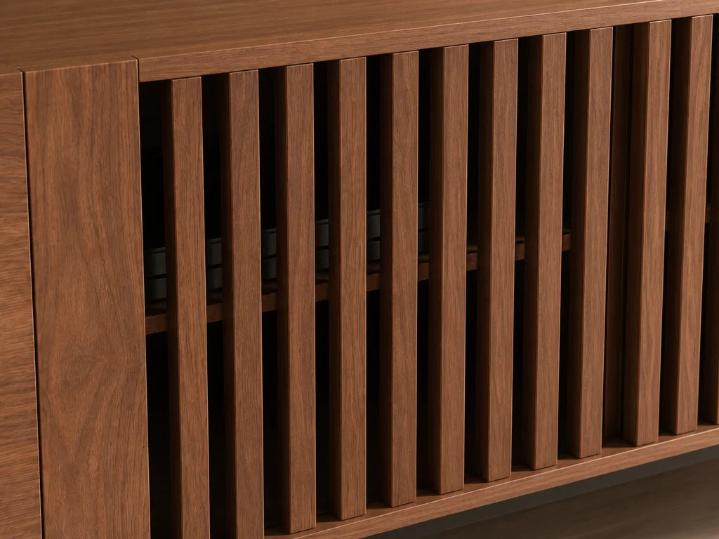 Professional decor construction macro in 4:3 landscape format, close-up of the wooden slats (claustr