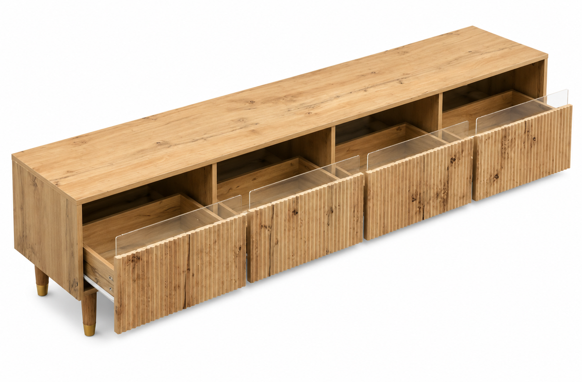 Meuble TV 178 cm finition bois rainurée | Lumio